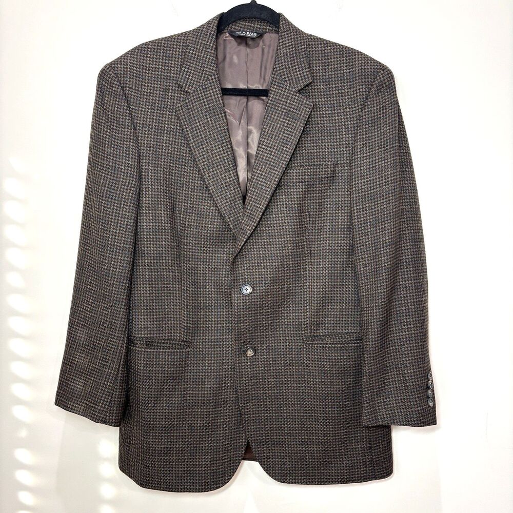 Jos A Bank Wool Herringone Blazer Mens 41R Brown Sport Coat Jacket Academia